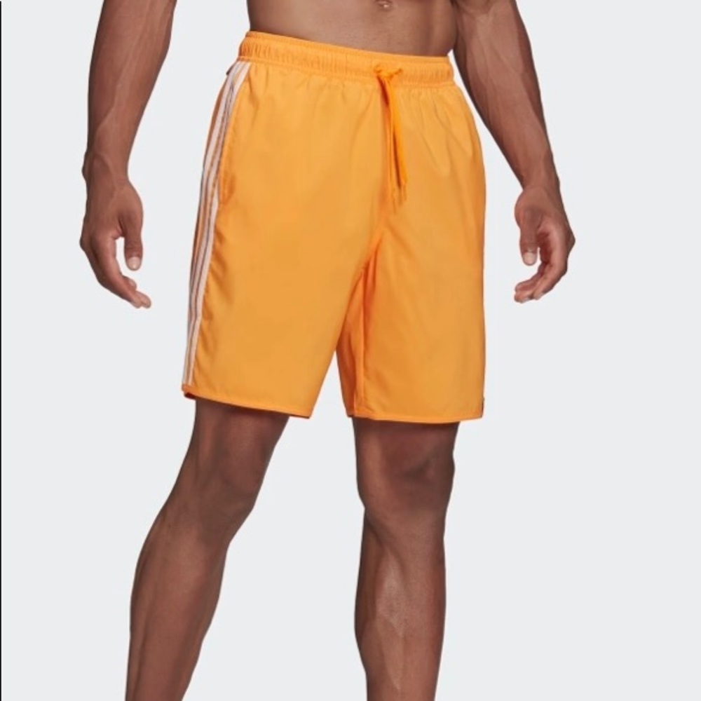 Mens Adidas Classic-Length Yellow Swim Trunks Shorts  ~ L